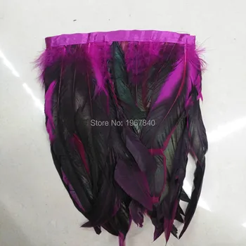 

Fashion Feather 10 Meter/lots rose Coque Rooster Tail Feather Fringe Rooster feather trimming 10-12inch in width