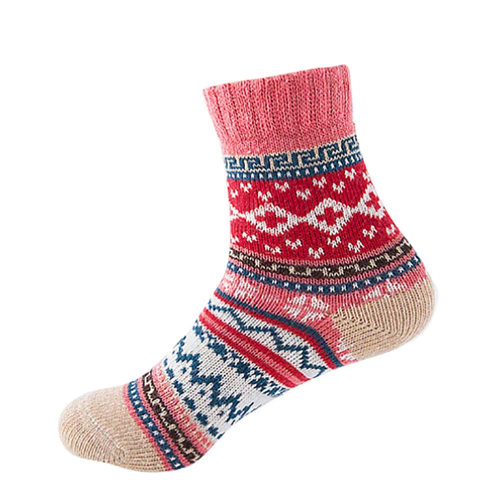Новые зимние толстые теплые шерстяные носки, повседневные женские винтажные зимние теплые толстые шерстяные носки с геометрическим принтом - Цвет: Фиолетовый