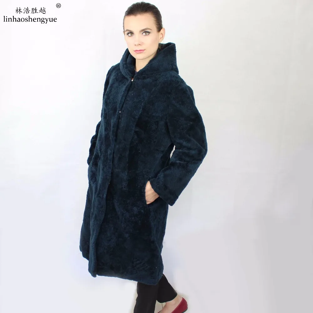 

Linhaoshengyue 105cm Monglia Sheeep fur women coat with hood sleeve 60cm freeshipping