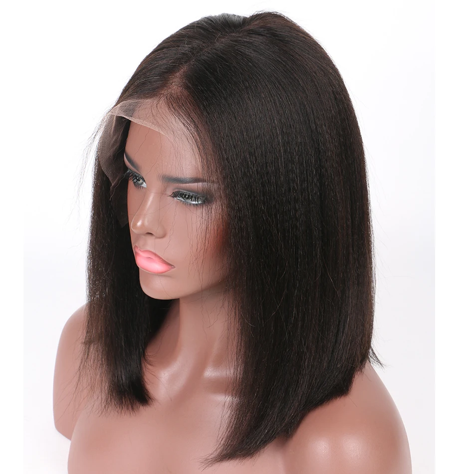 

LUFFYHAIR Pre Plucked Brazilian Remy Human Hair Yaki Straight Short Bob Wigs 13x6 Lace Front Wig Bob Cut Wig Baby Hair Bleached