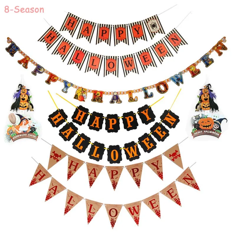 

8-Season Happy Halloween Banner Pumpkin Party Decorations Home School Office Party Garland Supplies Door Cover Garden Decor