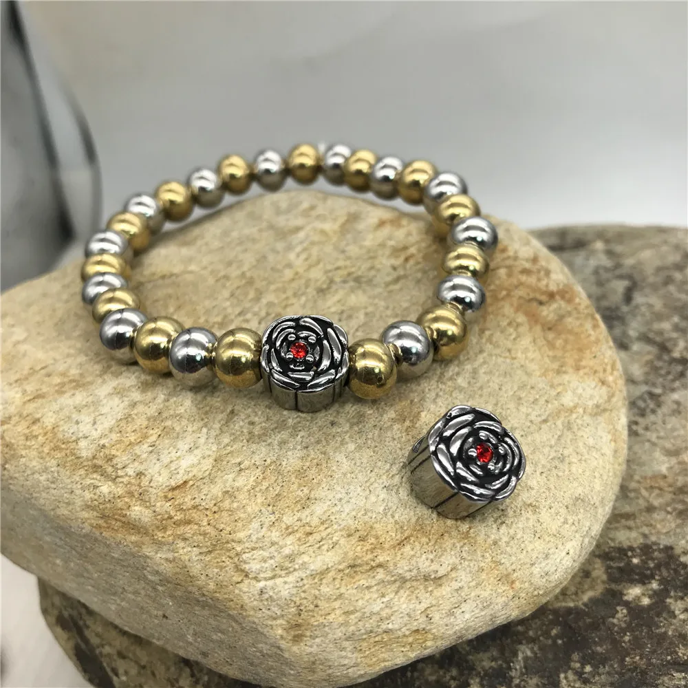 5mm Hole 316l Stainless Steel Retro Rose Flower European Charm Beads