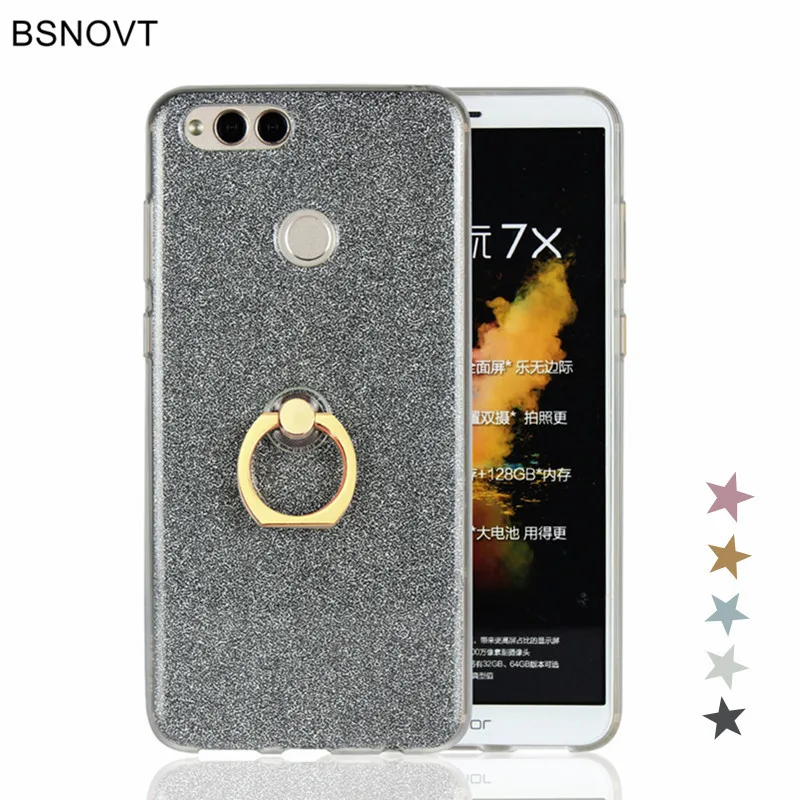 

Huawei Honor 7X Case Cover Silicone Glitter Bumper Phone Case Huawei Honor 7X Soft Finger Ring Bracket Back Cover Honor 7X