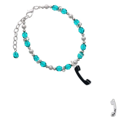 Silvertone Black Telephone Teal Beaded Bracelet