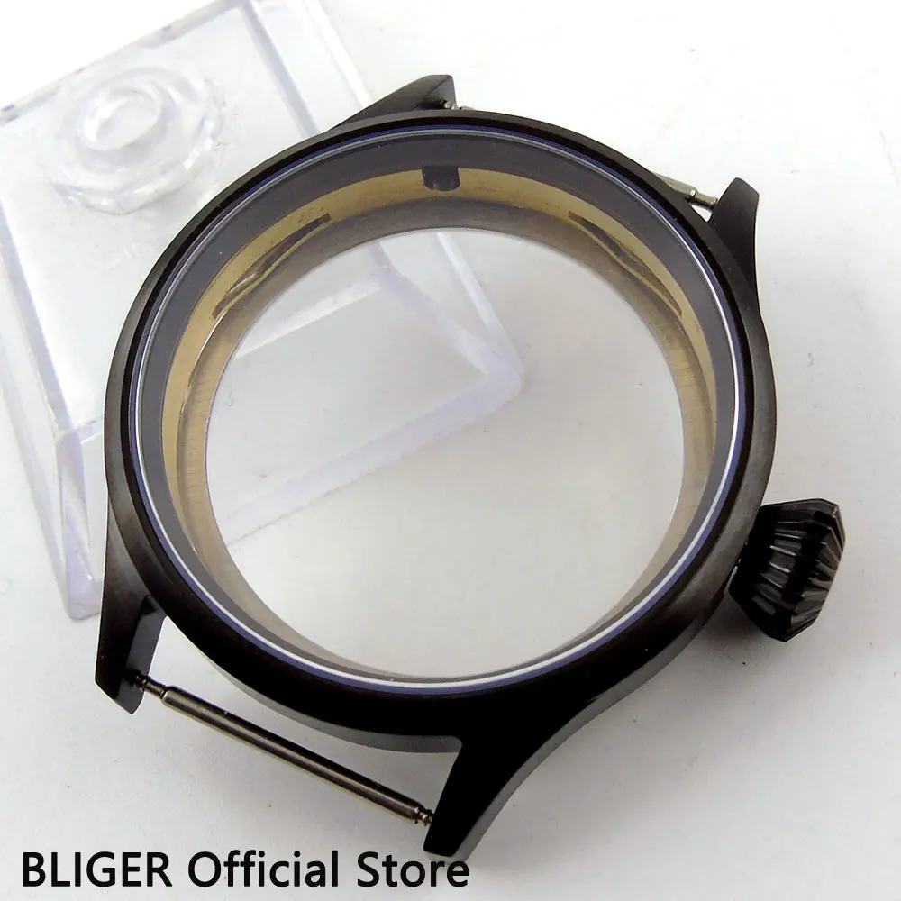 Caixa do Relógio de Aço Inoxidável com Cobertura Apto para Eta Vidro de Safira Bliger Inferior Transparente 6497 6498 Mão Enrolamento Movimento Pvd 43mm