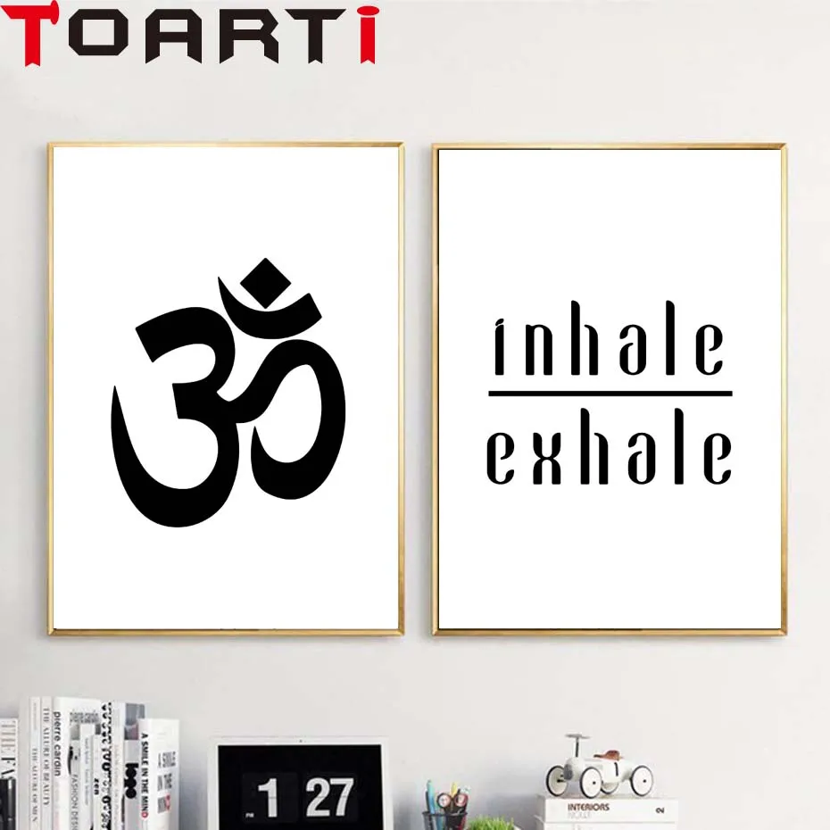 Aum Ohm Om Yoga Poster Canvas Painting Quotes Inhale Exhale  Prints Wall Art Picture For Relaxation Home Decoration No Frame (2)
