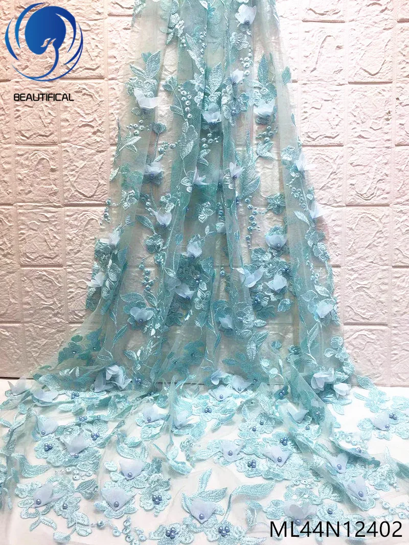 

BEAUTIFICAL bridal lace fabric material 3d with beads 3d lace applique lace evening dresses high quality 5yards/lot ML44N124