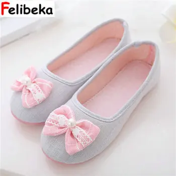 

Flower spring Slippers Women Shoes Comfortable Home Casual Bowknot lady adult slippers pink gray indoor shoes