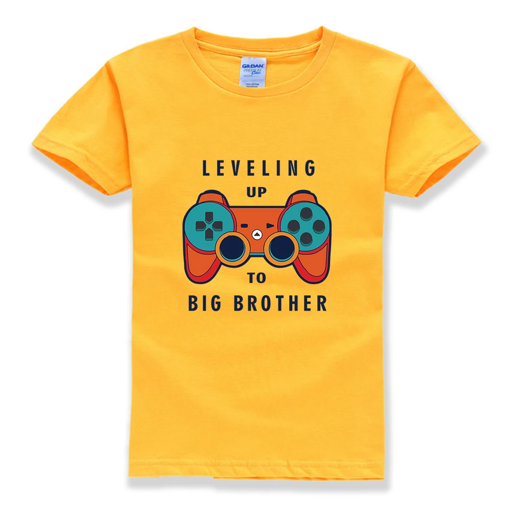Короткая рубашка с круглым вырезом «Big Brother»; футболка с круглым вырезом для малышей и подростков; серый цвет; Рождественская одежда для детей - Цвет: Цвет: желтый