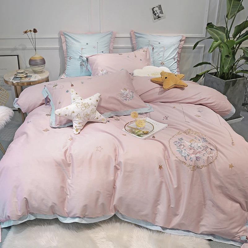 Girls Gift 60s Egyptian Cotton Luxury Embroidery Bedding Set 4 6pcs King Queen Size Bed Sheet Set Duvet Cover Pillowcases Bedding Sets Aliexpress
