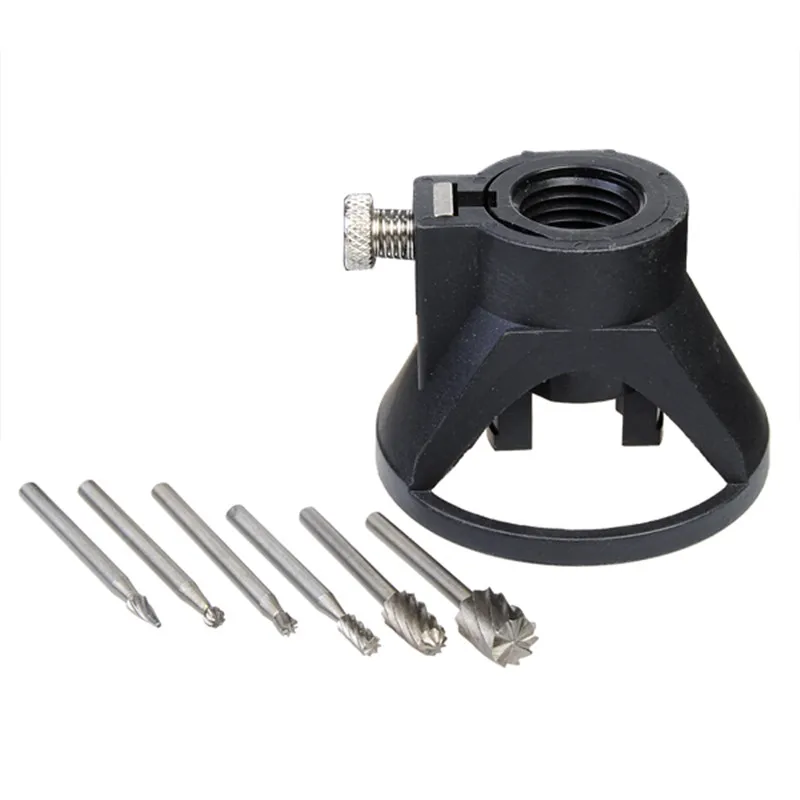 

Brand Mew 6pcs 1/8" Shank HSS Wood Milling Cutter + Electric Drill Horn Fixed Base For Electric Dril Grinder