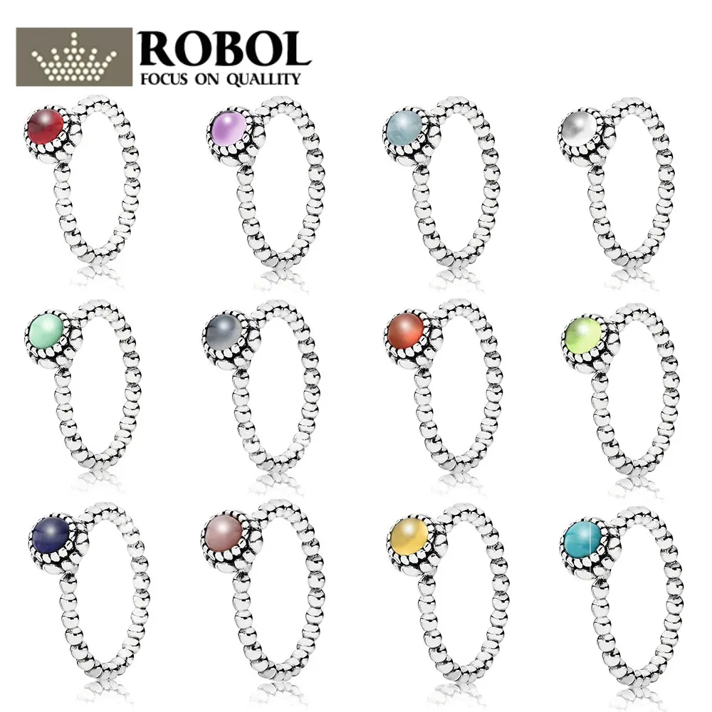 

ROBOL 100% 925 Sterling Silver New 1:1 December Birthstone Ring Turquoise Pink Peridot Grey Gernet Citrine Multi-Color Choice