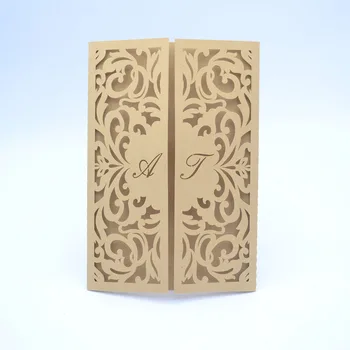 

Nice design laser cut light brown free customize Initials wedding invitation envelope