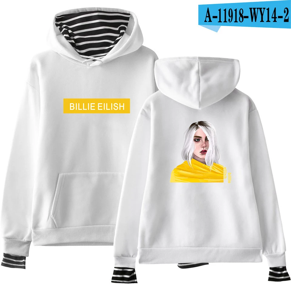 Billie Eilish, женские толстовки, свитера, поддельные, две части, повседневные, Harajuku, Новые пуловеры, стильные, женские, Осенние, зимние, толстовки - Цвет: white