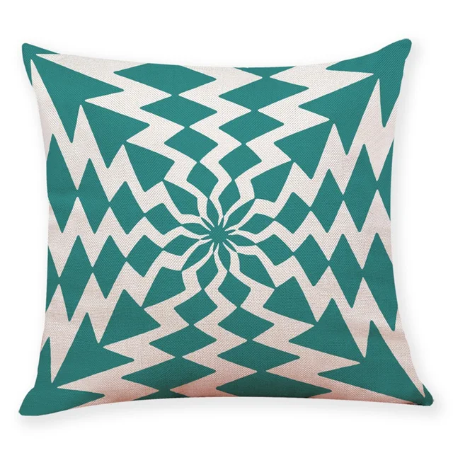 Dark Green Geometric Decorative Cotton Linen Cushion Cover green white