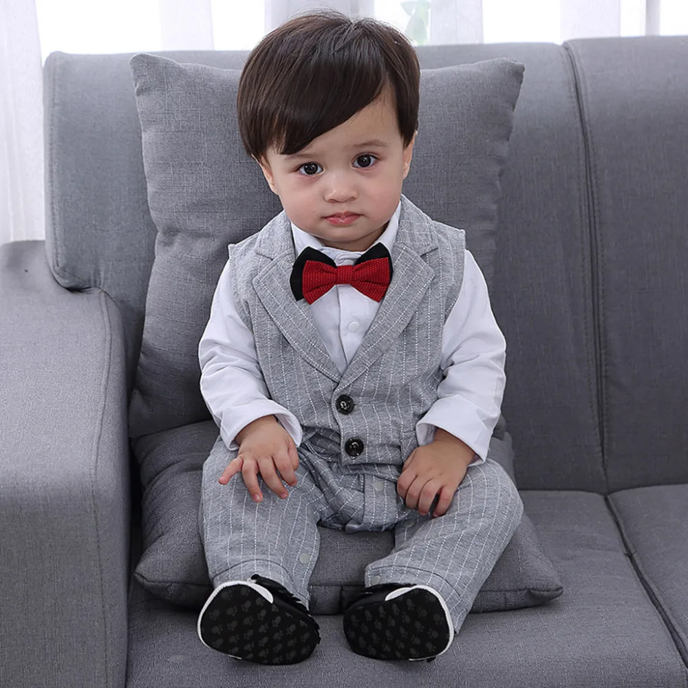 NEW High end Toddler Baby Bowtie Gentleman Vest T Shirt Stripe Pants