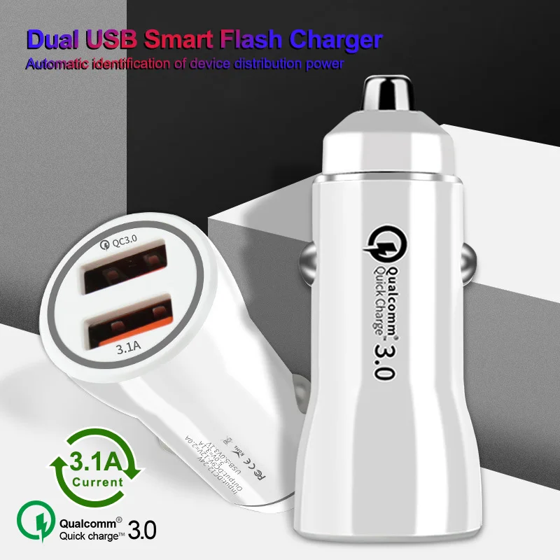 Автомобильное USB зарядное устройство Quick Charge 3,0+ 3.1A зарядное устройство для мобильного телефона 2 порта USB быстрое автомобильное зарядное устройство для iPhone samsung Tablet автомобильное зарядное устройство