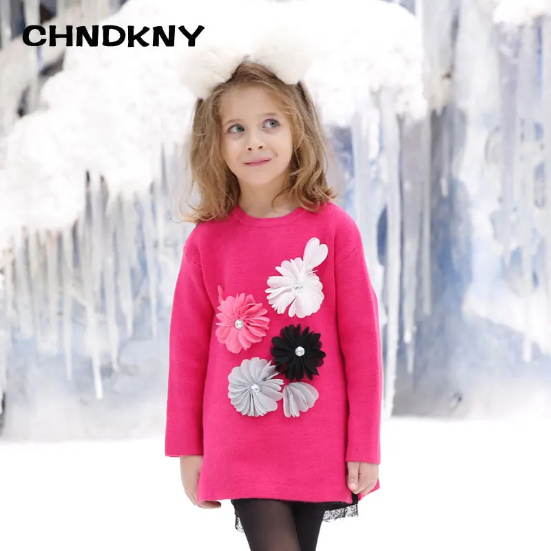 Appliques girls sweater 2016 new sweater for kids winter sweater