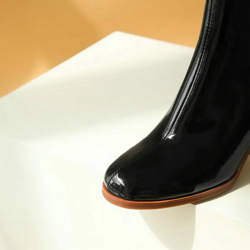 QUTAA/ г. Новые осенние и зимние повседневные ботильоны с круглым носком на молнии модная женская обувь из лакированной кожи на высоком квадратном каблуке размер 34-39