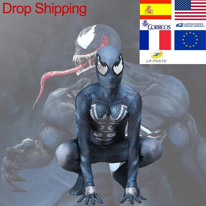

Venom 2019 New Cool Spider-man Hero Cosplay Avengers 4 Costume Venom Tights Spiderman Jumpsuits For Adult Kids Anime Dresses