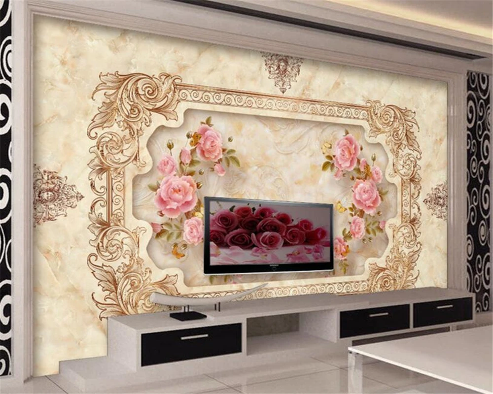 Beibehang 3D Wallpaper Eropa Klasik Batu Relief TV Sofa Latar