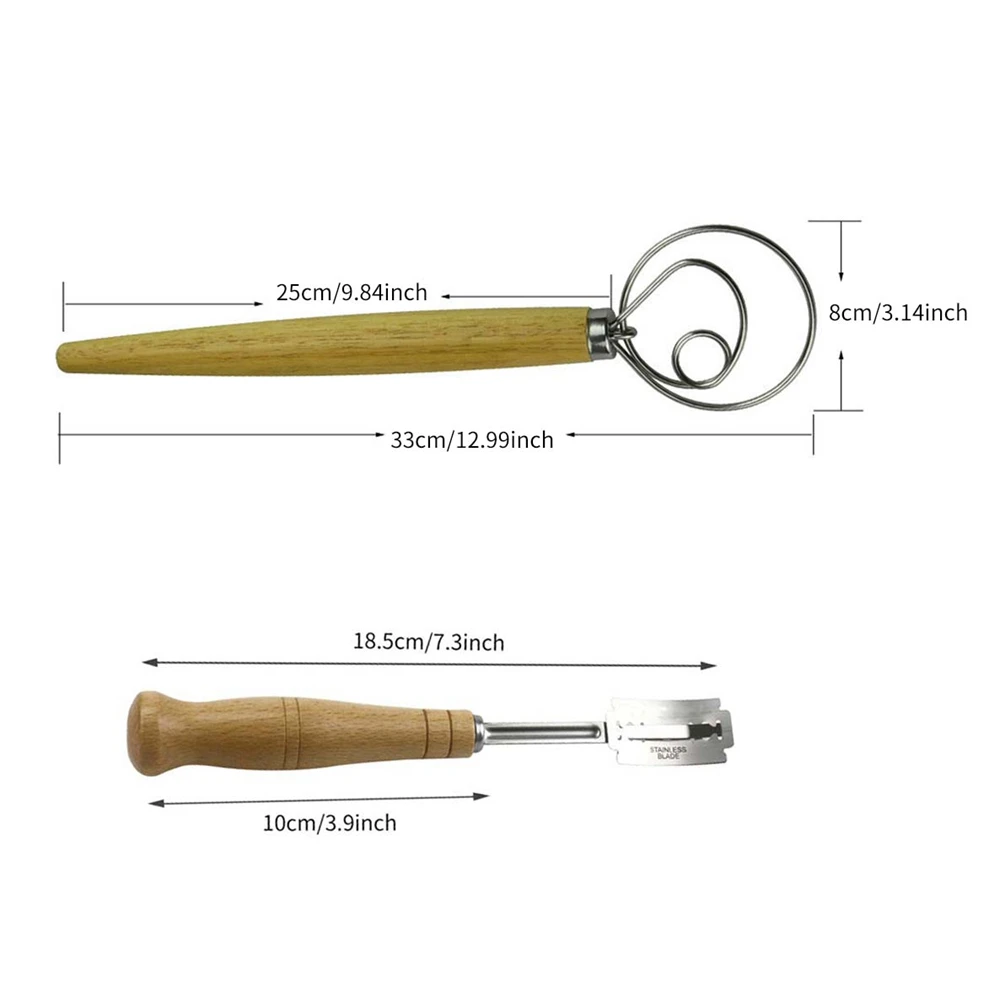 Венчик для теста+ нож для хлеба, взбиватель яиц, миксер, 13 дюймов, с деревянной ручкой, блендер из нержавеющей стали для DIY, хлебное тесто, посуда для выпечки, кухонный