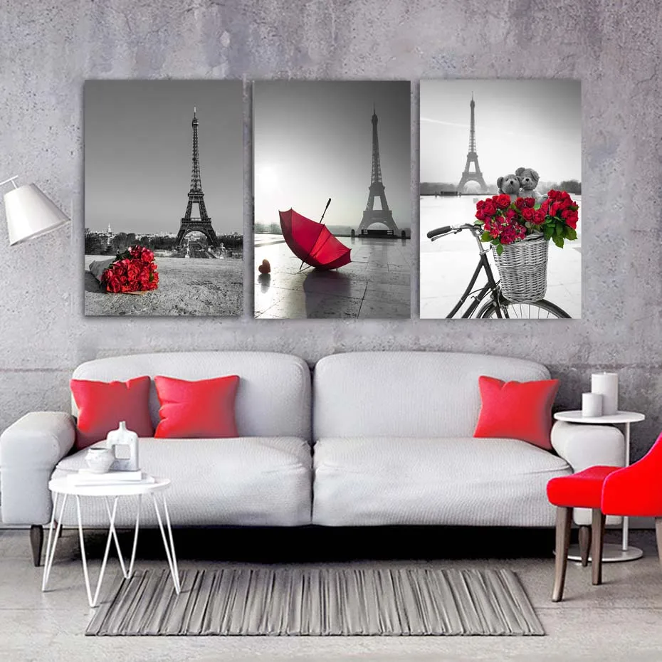 Gray-Black-Landscape-Poster-Prints-Modern-City-Tower-Canvas-Painting-On-The-Wall-Red-Rose-Umbrella (2)