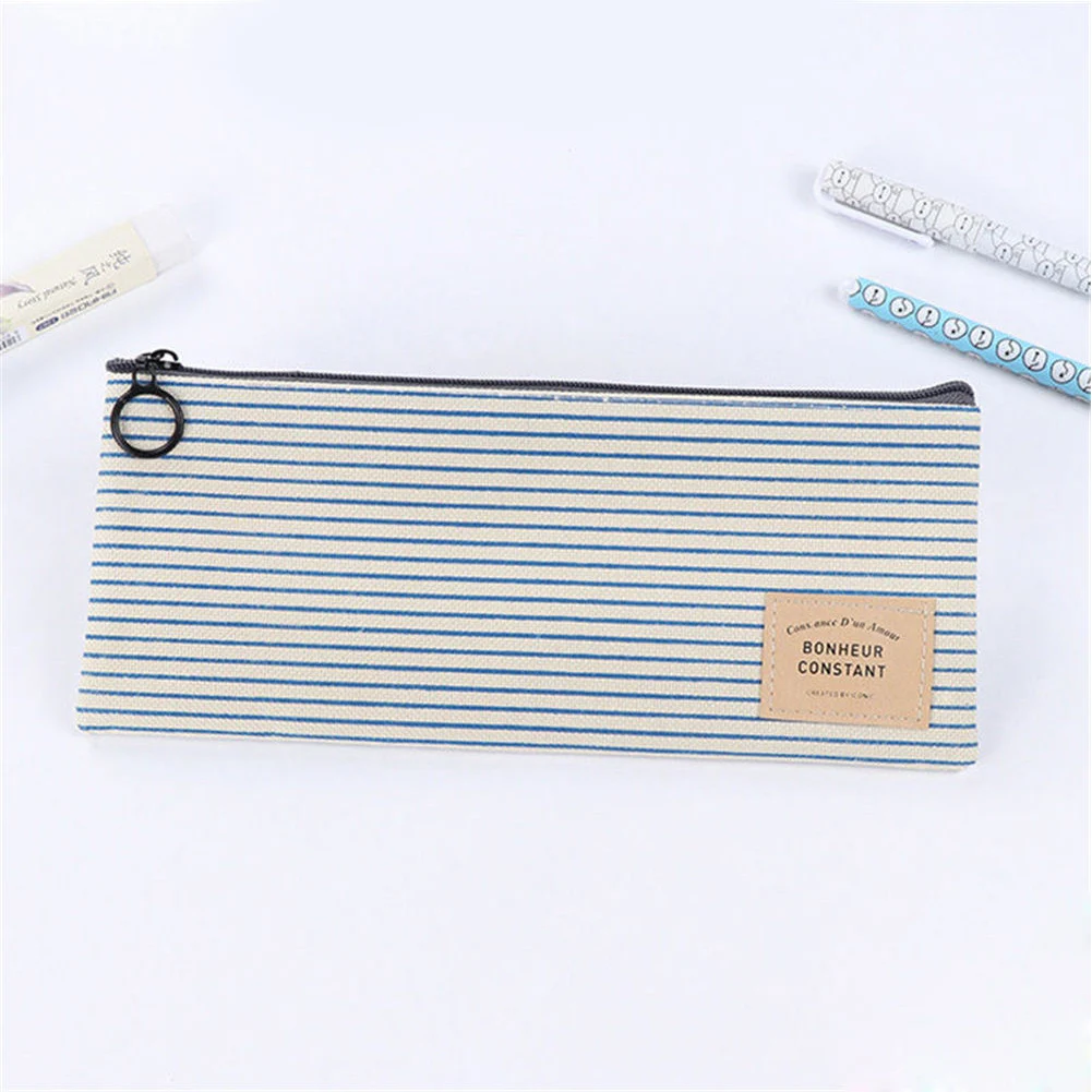 

Cosmetic Pouch Grid Organizer Stationery Students Makeup Simple Pencil Case Zipper Canvas Storage Pen Bag