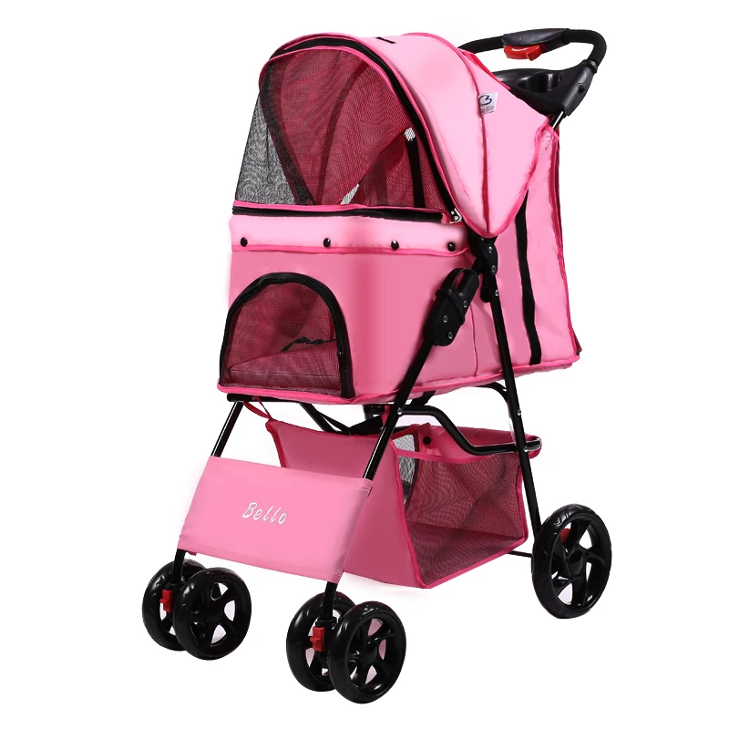

1 1s Quick Folding Pet Stroller with Safety Rope Oxford Cloth+mesh Portable Pet Carrier 4 wheels Trolley Large Storage Space