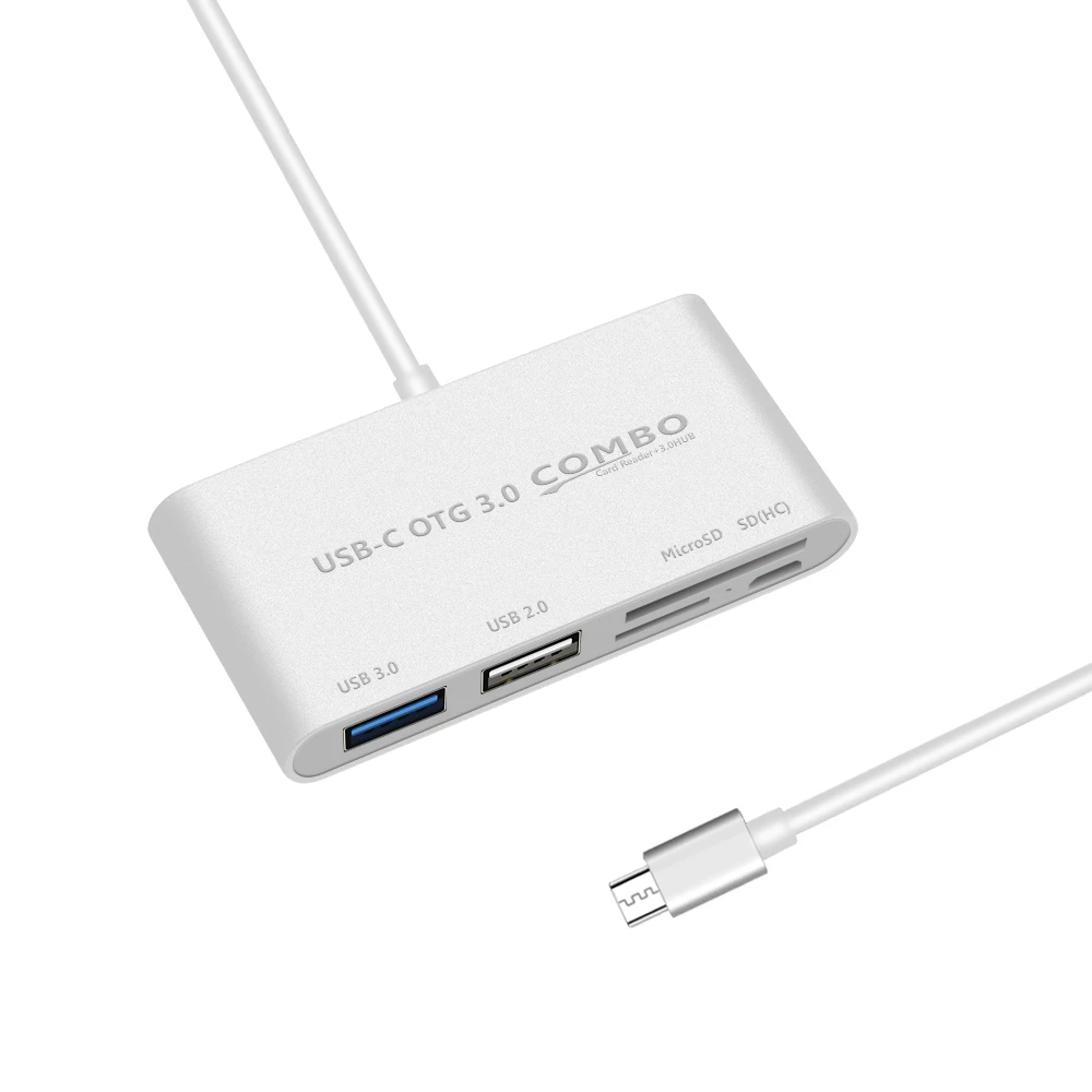 USB 3,1 Тип-C OTG Combo TF SD Card Reader + USB 3,0/2,0 хаб Алюминий адаптер Shell цвет серебристый, золотой для ноутбука таблетки телефона