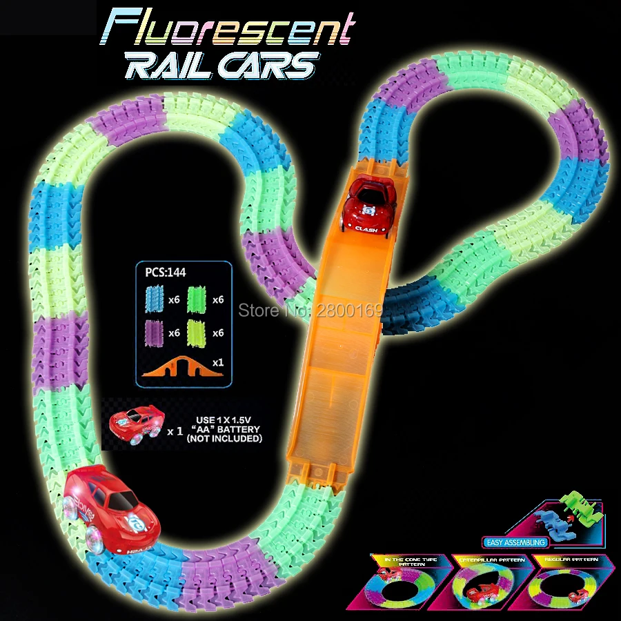 144pcs Glow race Car track Fluorescent Bend Flex Glowing in the Dark