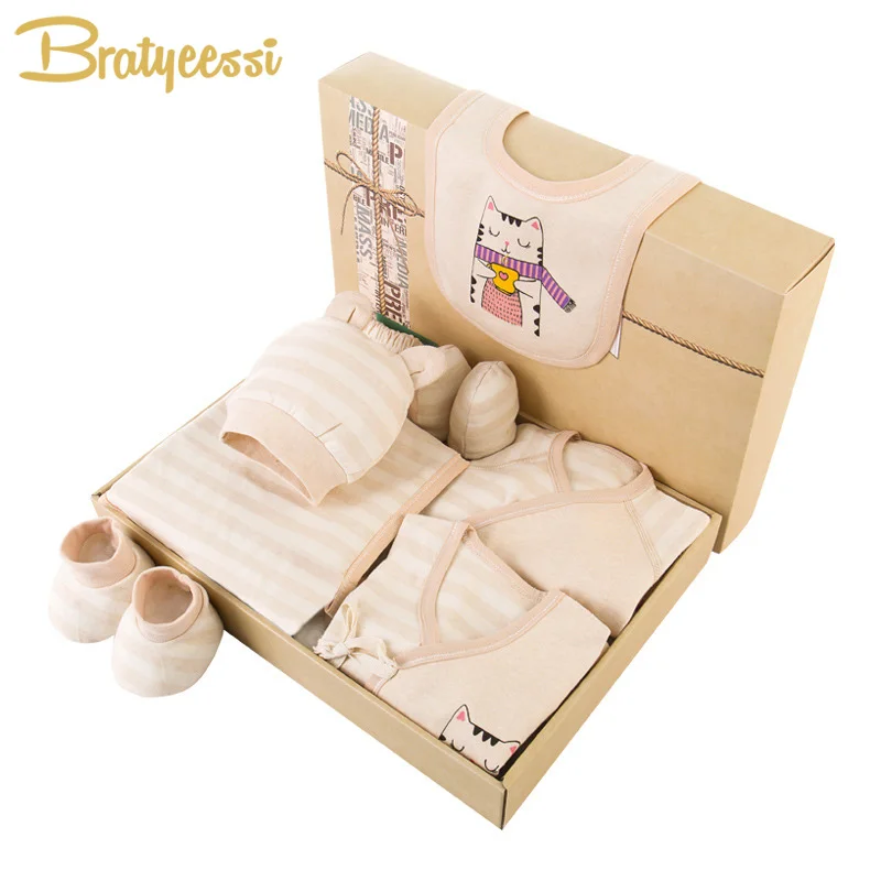 

Cartoon Cat Newborn Clothes Soft Cotton Baby Set Striped New Born Baby Boy Girl Clothes Set with Gift Box