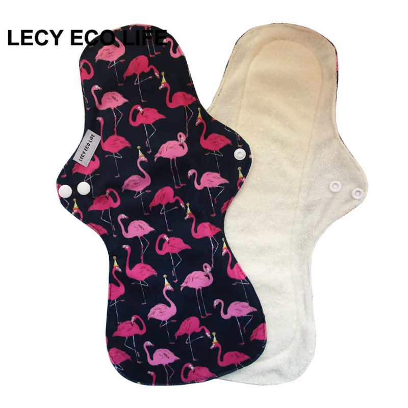 

Lecy Eco Life 1pc 13" Flamingo printed night use reusable menstrual pads for heavy flow, large size breathable women cloth pads