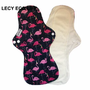 

Lecy Eco Life 1pc 13" Flamingo printed night use reusable menstrual pads for heavy flow, large size breathable women cloth pads