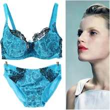 Тонкая чашка большого размера комплект нижнего белья пуш-ап вышитое кружевное белье нижнее белье с цветочным принтом нижнее белье 90 95 100 105 чашечки D сексуальный кружевной бюстгальтер