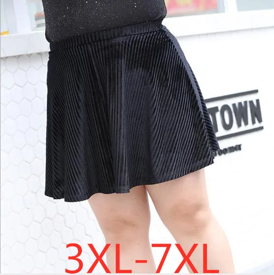 Летние юбки размера плюс мини для женщин, повседневные свободные юбки с эластичной резинкой на талии большого размера, Женская плиссированная юбка черного цвета 3XL 4XL 5XL 6XL 7XL