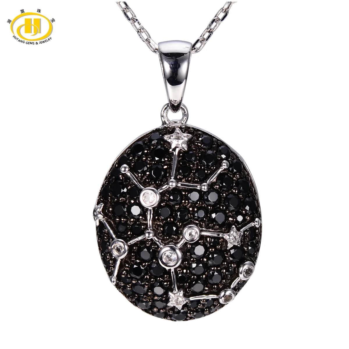 

Hutang Sagittarius Sign Black Spinel & White Topaz Pendant Solid 925 Sterling Silver Necklace Constellation Birthday Gift