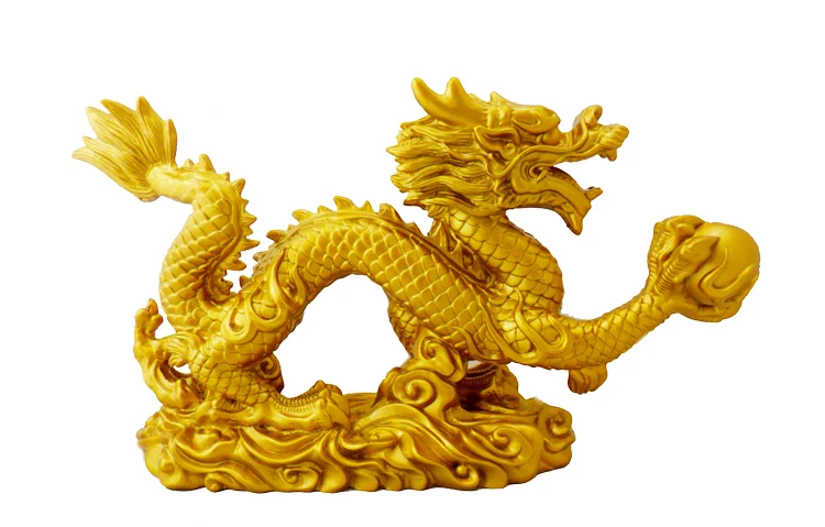 

Resin Home size: 22cm*6cm*13cm mitation copper yellow ornaments crafts twelve zodiac dragon Hanlong lucky town house opening