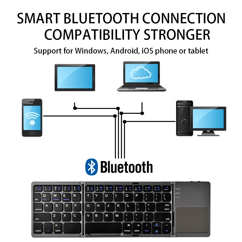 Складная мини Bluetooth клавиатура портативная перезаряжаемая беспроводная с