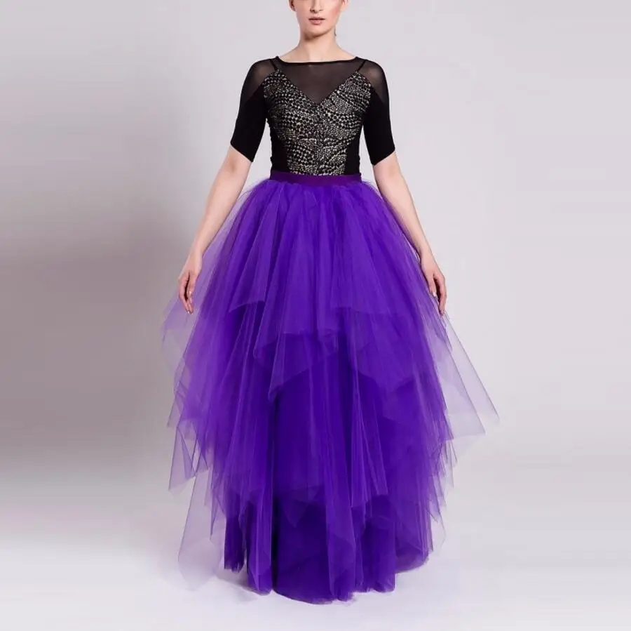 Fantasy Purple Long Skirts Elegant Tiered Multilayers Floor Length