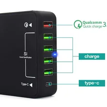 USB Зарядное устройство, 60 Вт QC 3,0 Тип для настольных ПК с Зарядное устройство: 6-Порты и разъёмы зарядка через usb станции, Зарядное устройство концентратор, несколько USB Зарядное устройство для смартфонов