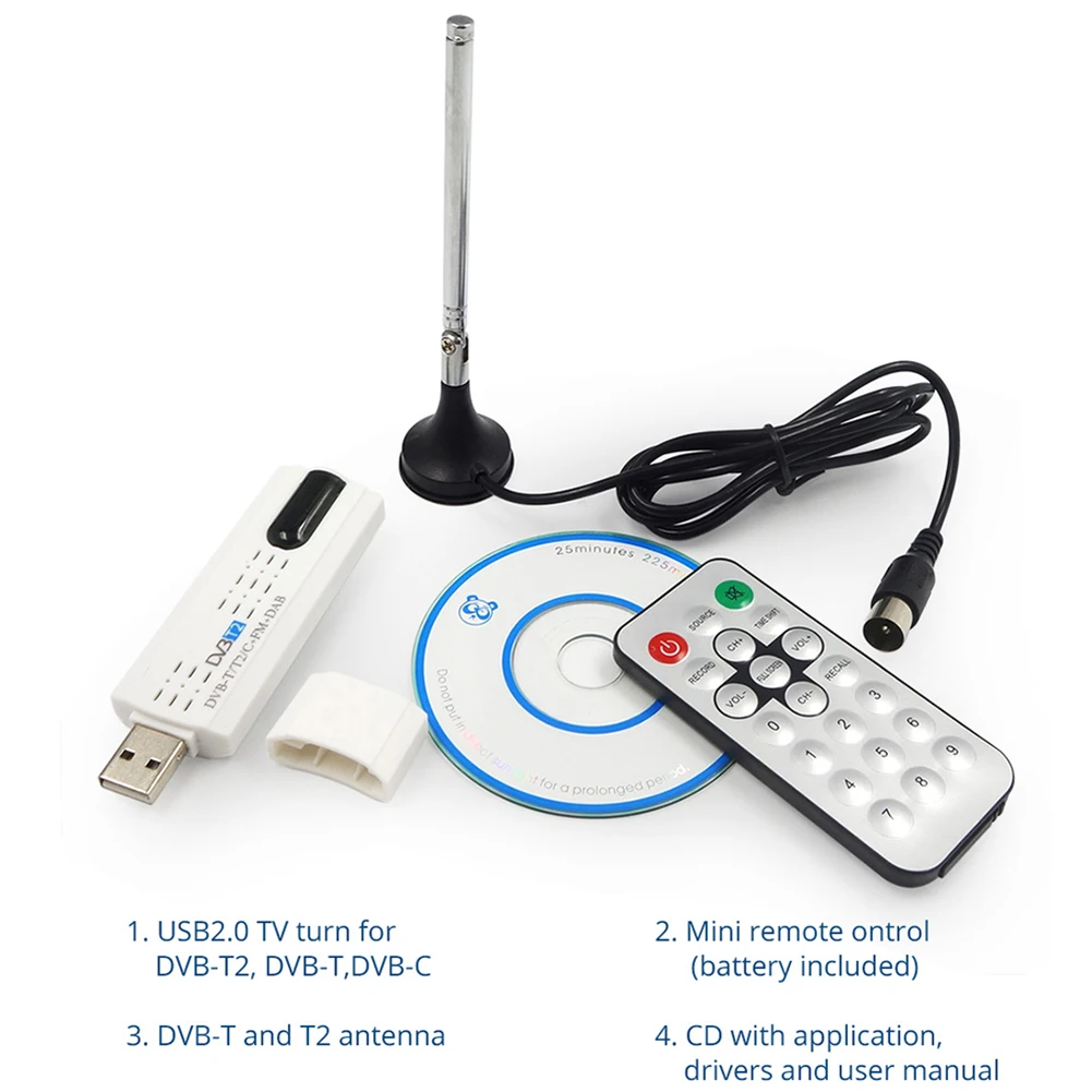  HD Digital Satellite USB 2.0 DVB T2 TV Stick Tuner antenna Remote Universial Digital HD TV Receiver