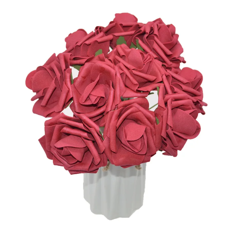 10 головок, 8 см, Декоративные искусственные розы для дома, Свадебный букет невесты, сделай сам, ПЭ пена, цветок для дома, украшение на День святого Валентина - Цвет: burgundy