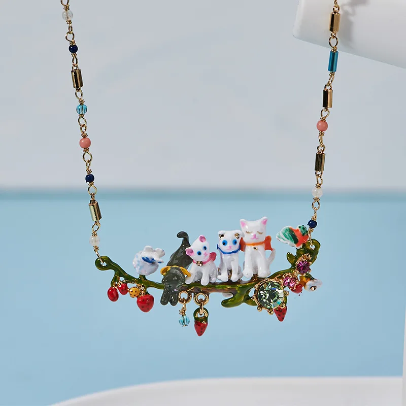 Dyxytwe Lovely Cute Cat Necklace Luxury Elegant Necklace For Women Enamel Glaze Party Jewelry Good Gift