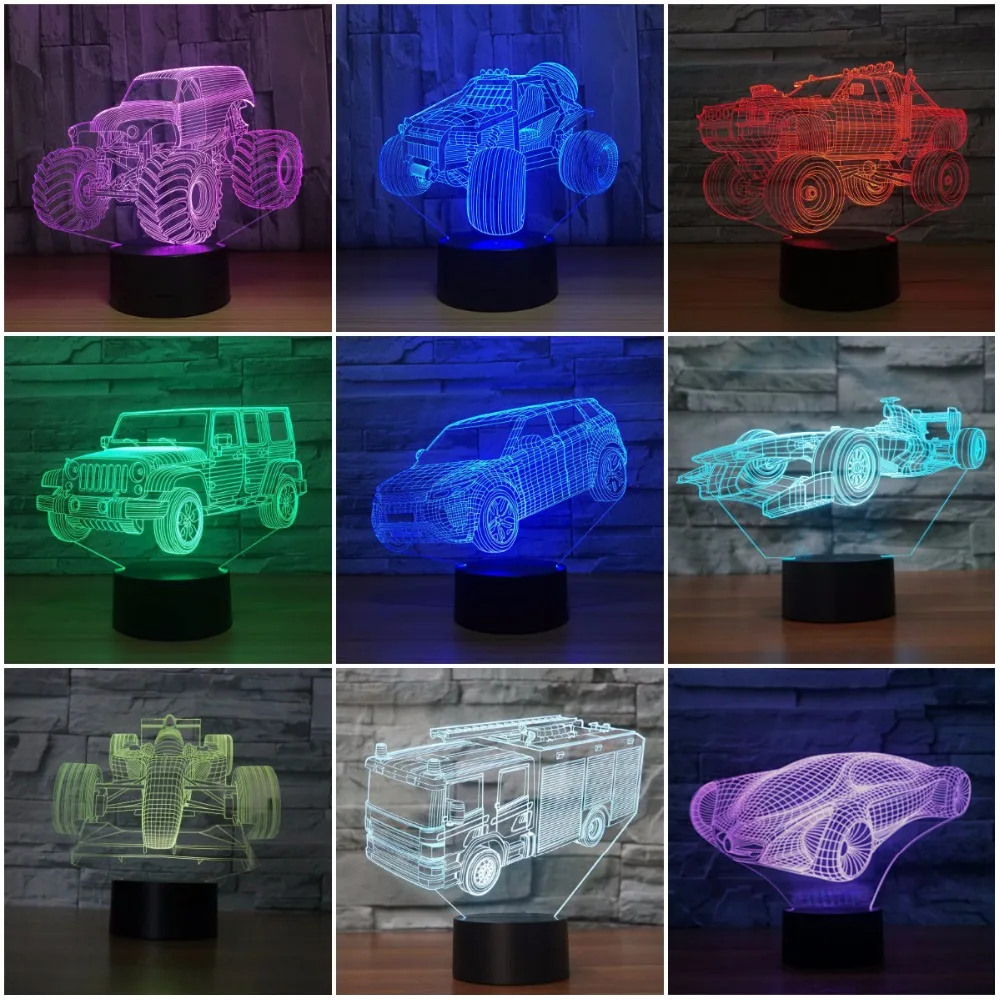 

Cool Car led 3D Night Light 7 Color LED Table lamp Touch Switch USB Strange New Lamp Baby sleeping Light for Christmas gift