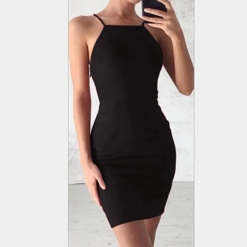 Best 2018 New Sexy Halter Women Off Shoulder Package Hip Dress Summer New Vintage Party Back Hollow Vestidos Solid Bandage clothes
