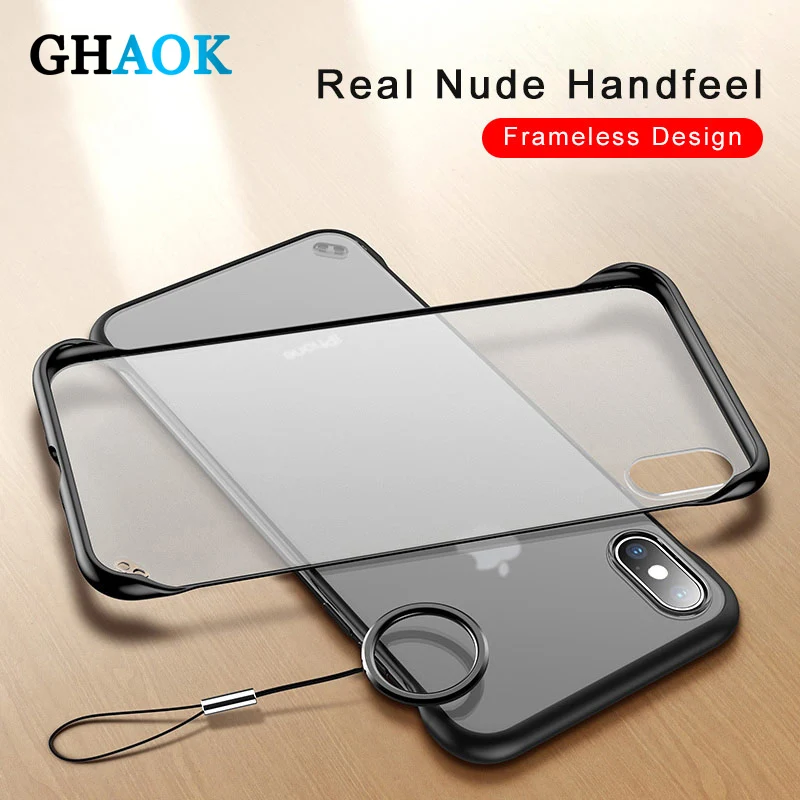 

GHAOK Phone Case For iPhone 6 6s 7 8 Plus X XR XS Max Luxury Frameless Ring Design Scrub Hard PC For iPhone X Phone Case Cover