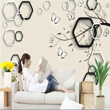 

beibehang Custom photo wallpaper wall stickers HD 3D background wallpaper branches hexagon decoration living room sofa wallpaper