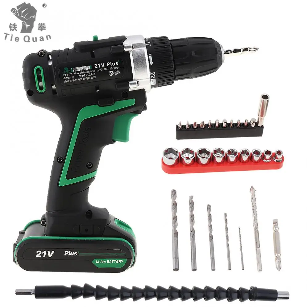 100240VCordless21VElectricDrillScrewdriverwithAdjustmentSwitchand29pcsSetfor