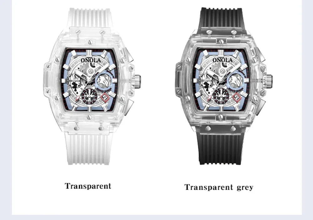 luxury mens wristwatches Transparent quartz waterproof Multifunction man watches square white fashion clocks